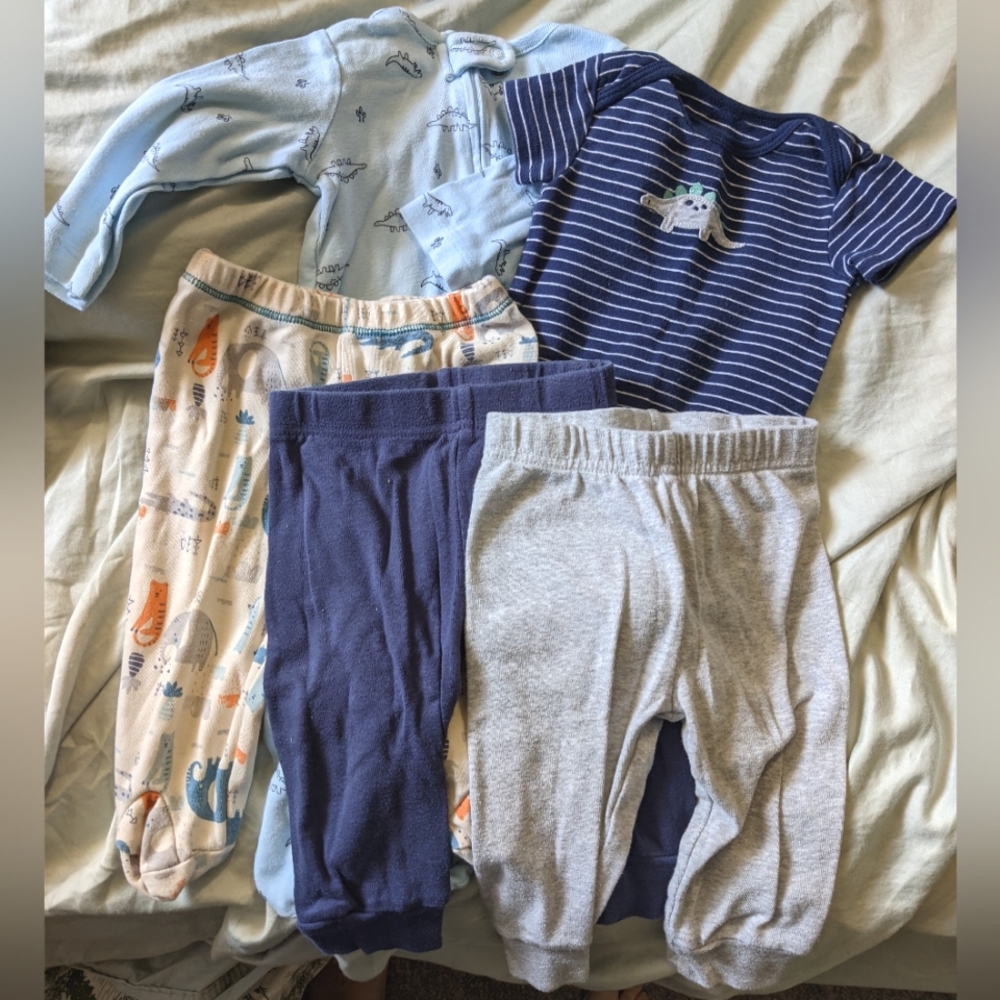 Baby Boy Dino Clothing Set - Sleeper, Onesie, Pants